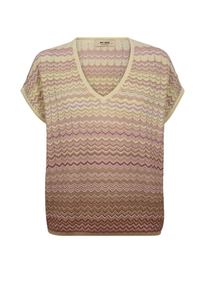 Mos Mosh - Shani Zig Zag - V-neck Strik - Powder Pink