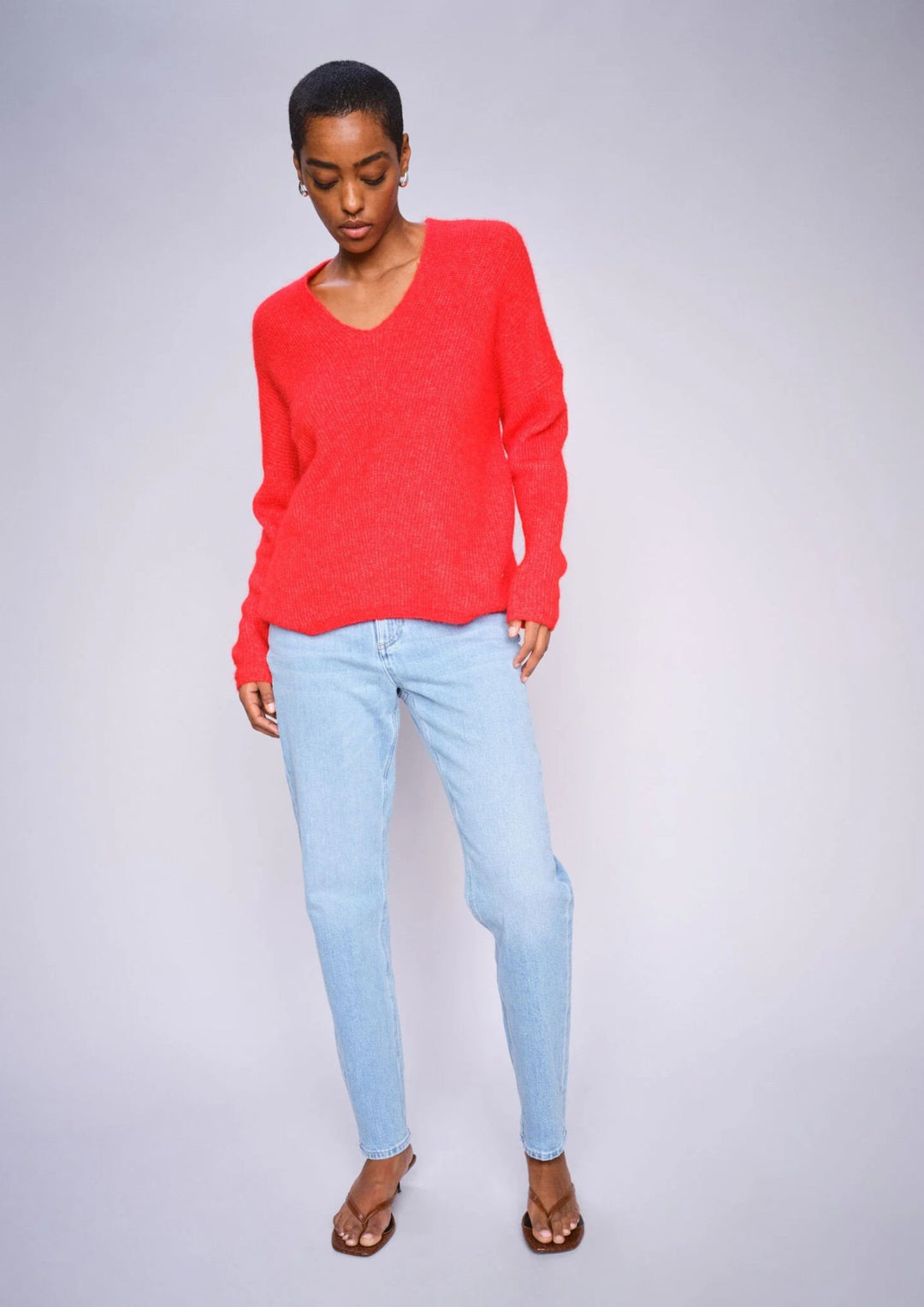 Mos Mosh - Thora - V-neck Strik - Chinese Red