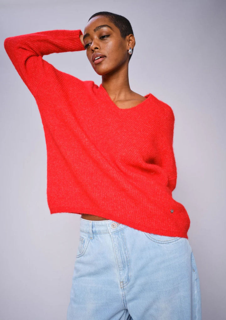 Mos Mosh - Thora - V-neck Strik - Chinese Red
