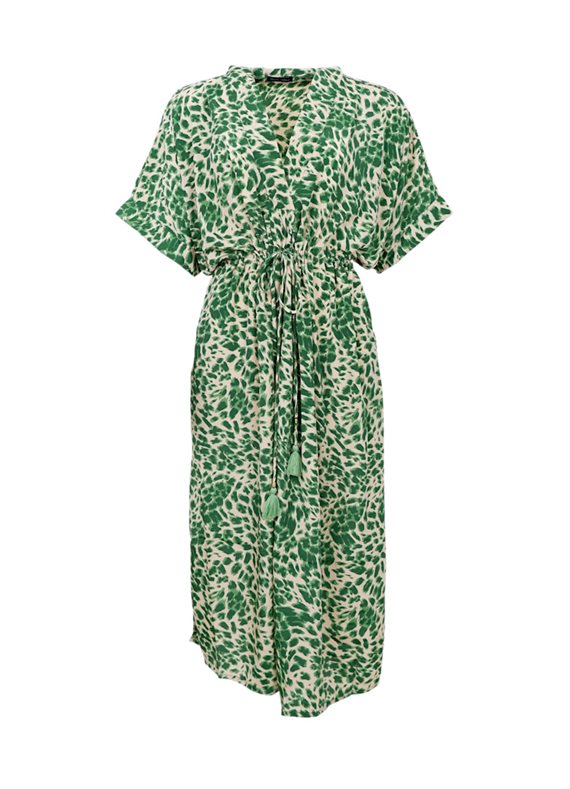 Black Colour - Luna Kaftan - Tie Kjole - Green Leo - Onesize