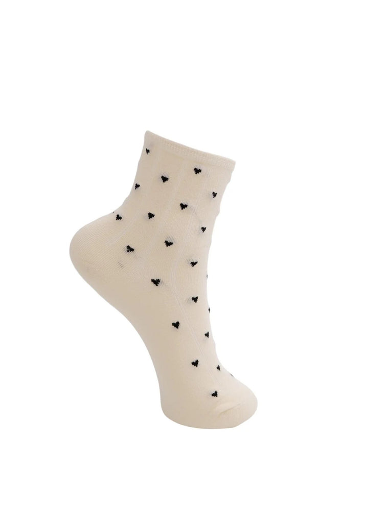 Black Colour - Alea Heart Strømper - Creme w. Black Hearts - Onesize