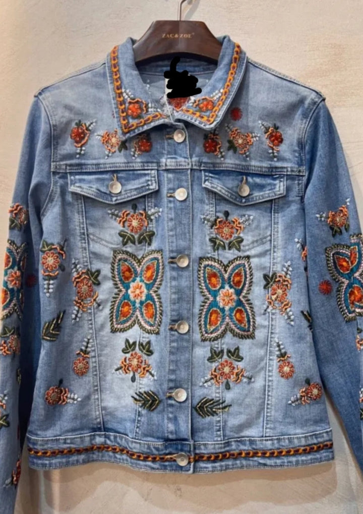 Qnuz - Denim Denim Jakke m. Broderi - Denim Blue