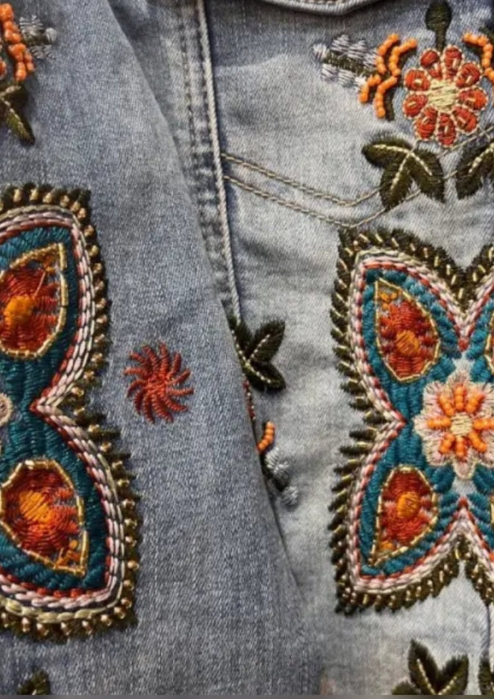 Qnuz - Denim Denim Jakke m. Broderi - Denim Blue