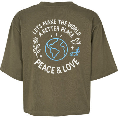 Basic Apparel - Raji Peace &amp; Love T-shirt - Riviera/Birch Army Ground