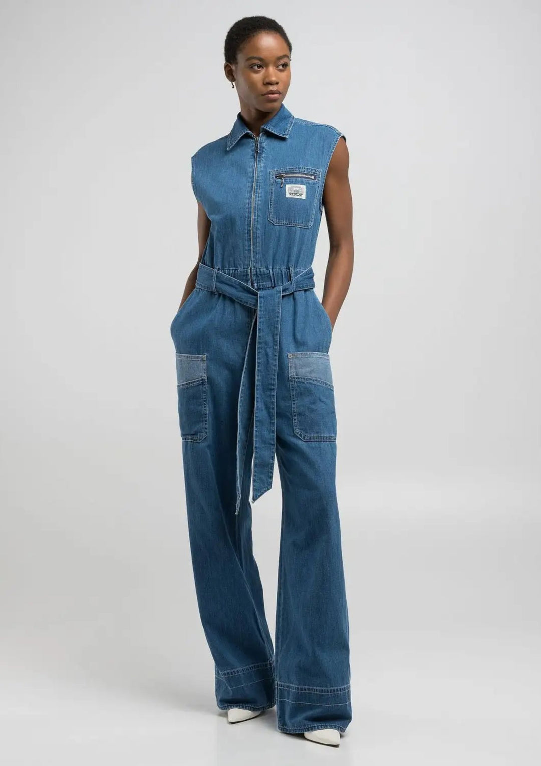 Replay - Relaxed Fit - Denim Jumpsuit - Medium Blue