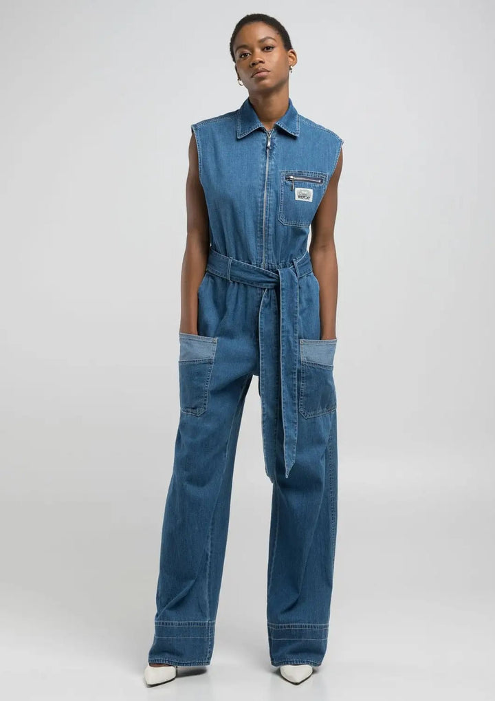 Replay - Relaxed Fit - Denim Jumpsuit - Medium Blue