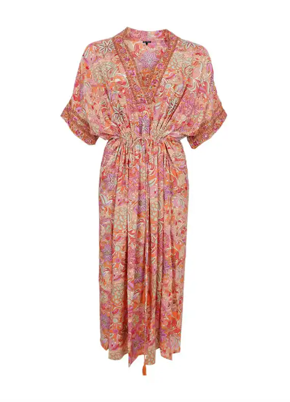 Black Colour - Luna Kaftan - Tie Kjole - Pacifique Orange - Onesize