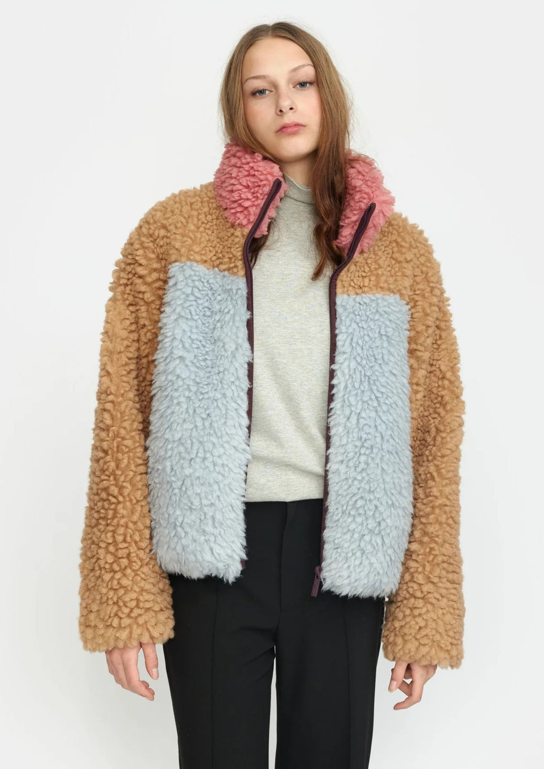 Selfhood - Chuncky Block Teddy - Jakke - Light Brown