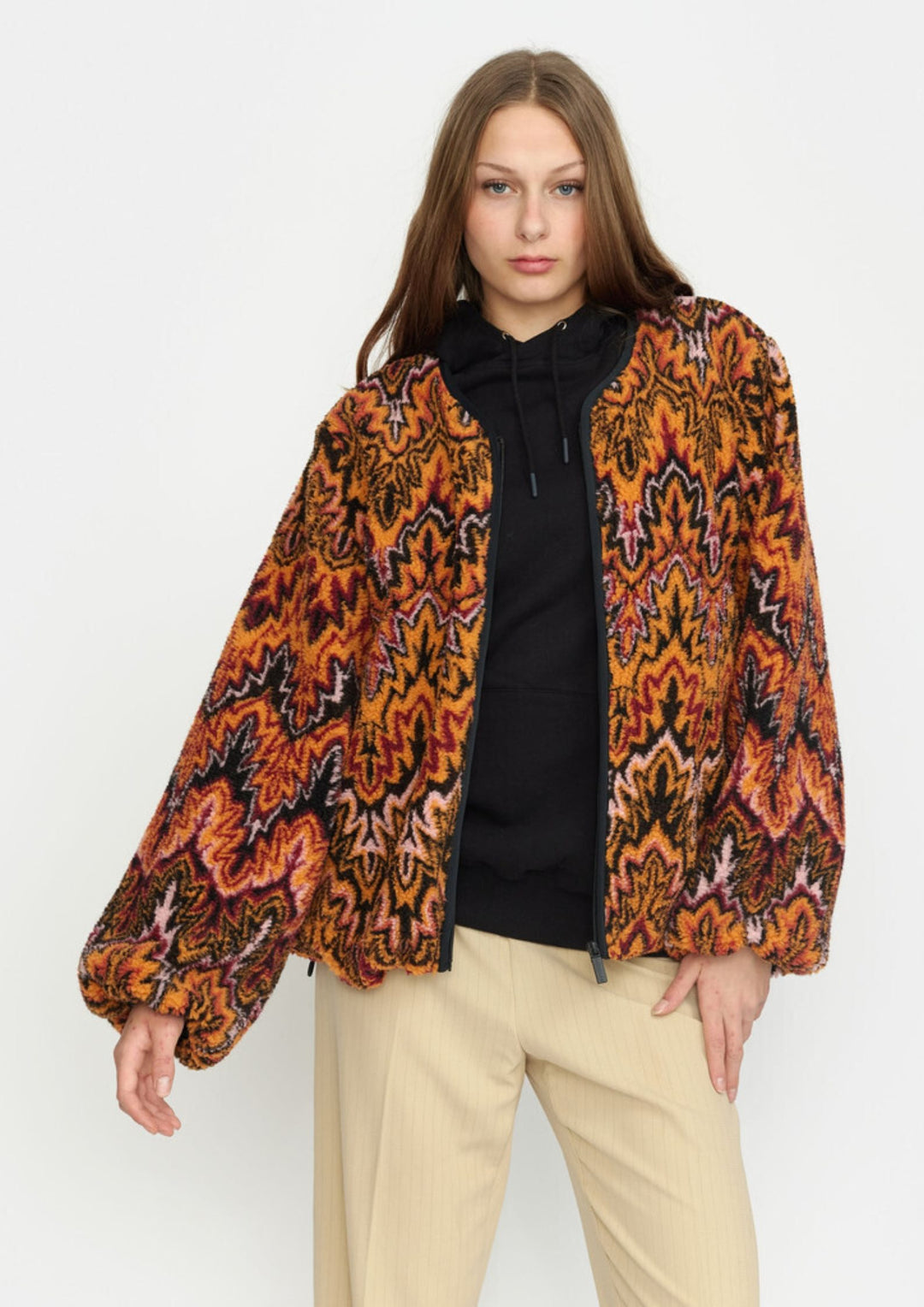 Selfhood - Printed Teddy Jakke - Orange
