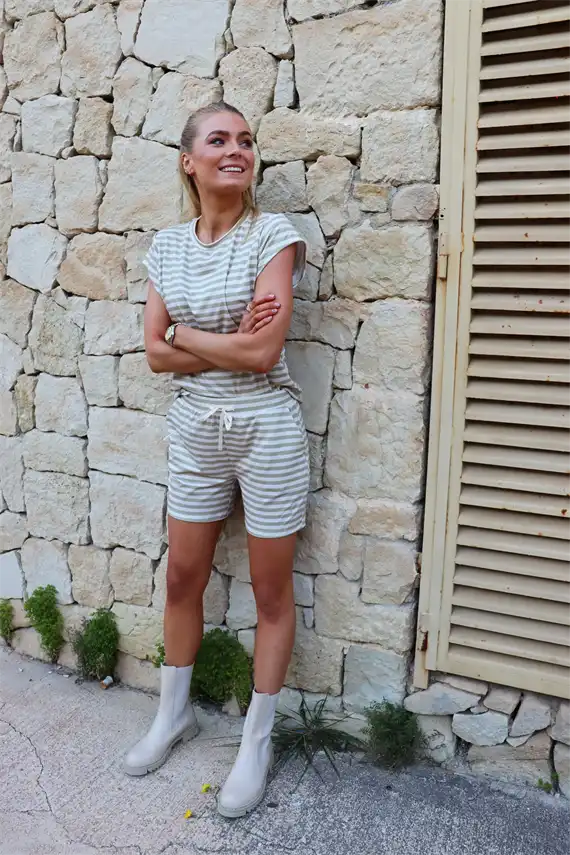 Liberte - Alma Shorts - Sand Ivory Stripe