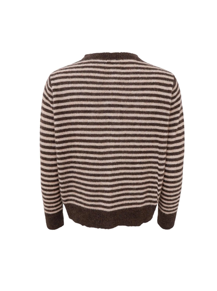 Black Colour - BC Dell Striped Knit Cardigan - Coffee 