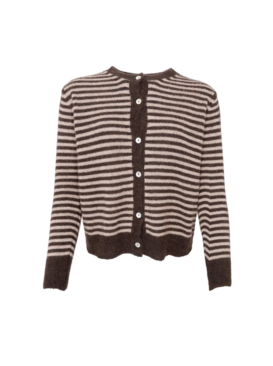 Black Colour - BC Dell Striped Knit Cardigan - Coffee 