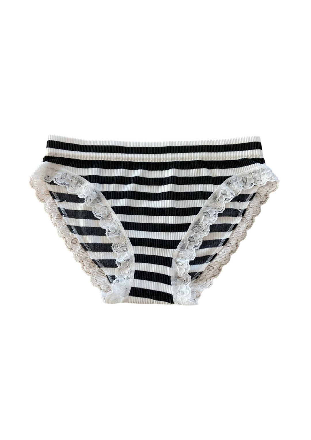 Tim &amp; Simonsen - ISA Stripe Dark Rib Lace Trusser - Nero-Bianco