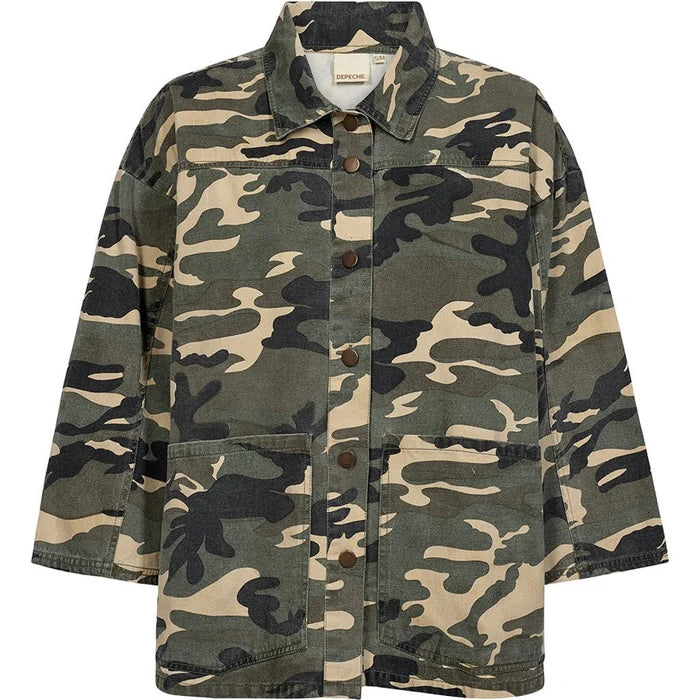 Depeche - Tonja Oversize Skjorte - Khaki Printed