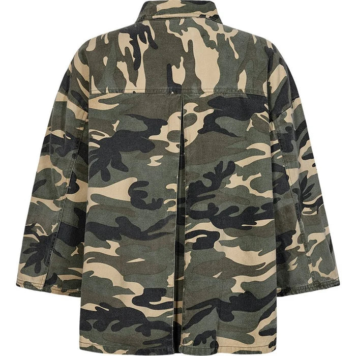 Depeche - Tonja Oversize Skjorte - Khaki Printed