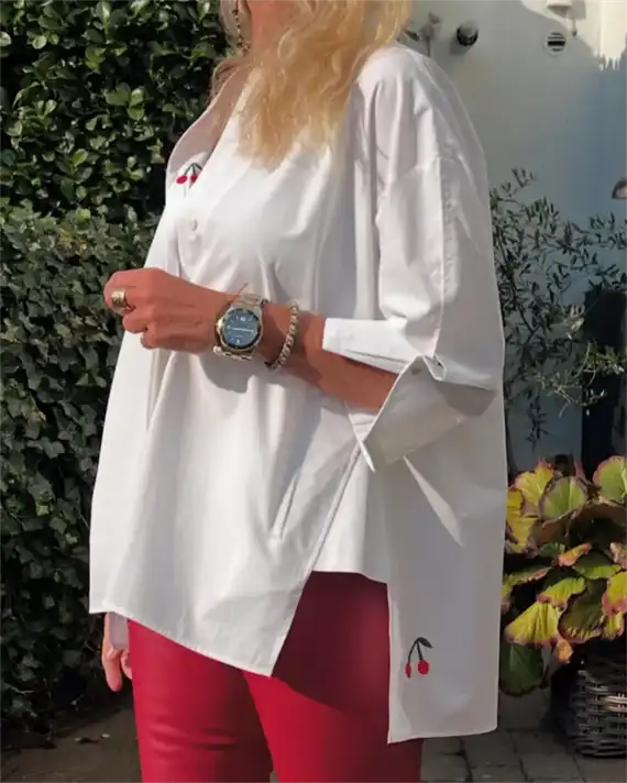 Wauw - Luna Cherry Bluse - Paper White