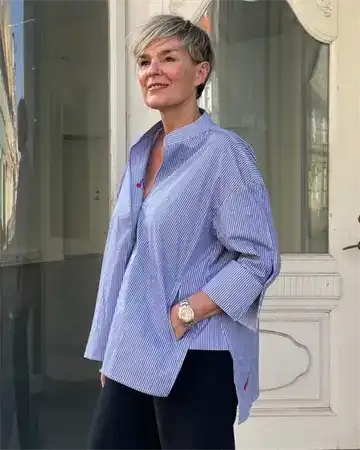 Wauw - Luna Cherry Bluse - Blue Stripe