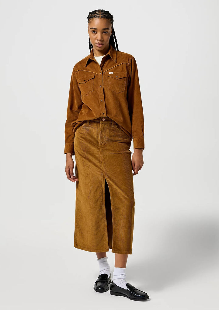 Wrangler - Corduroy Maxi Nederdel - Cognac