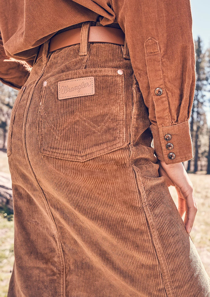 Wrangler - Corduroy Maxi Nederdel - Cognac