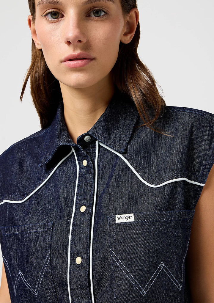 Wrangler - Sleeveles Western Skjorte - Saddle