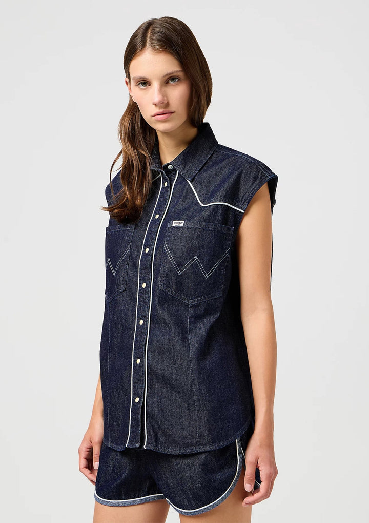 Wrangler - Sleeveles Western Skjorte - Saddle