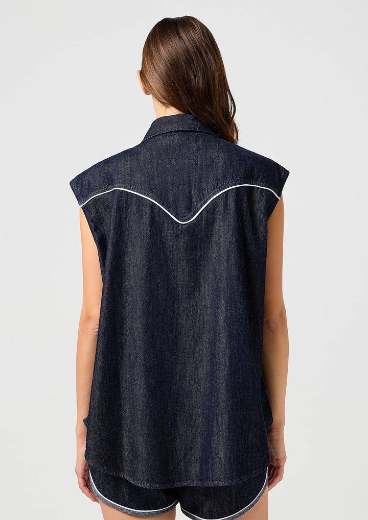 Wrangler - Sleeveles Western Skjorte - Saddle