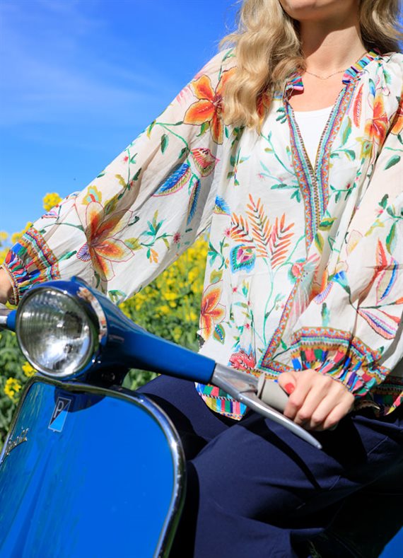 Black Colour - Art Blouse - Warm Orange - Onesize