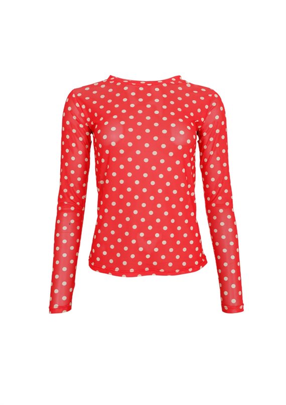 Black Colour - Annie Mesh Blouse - Red Dotted