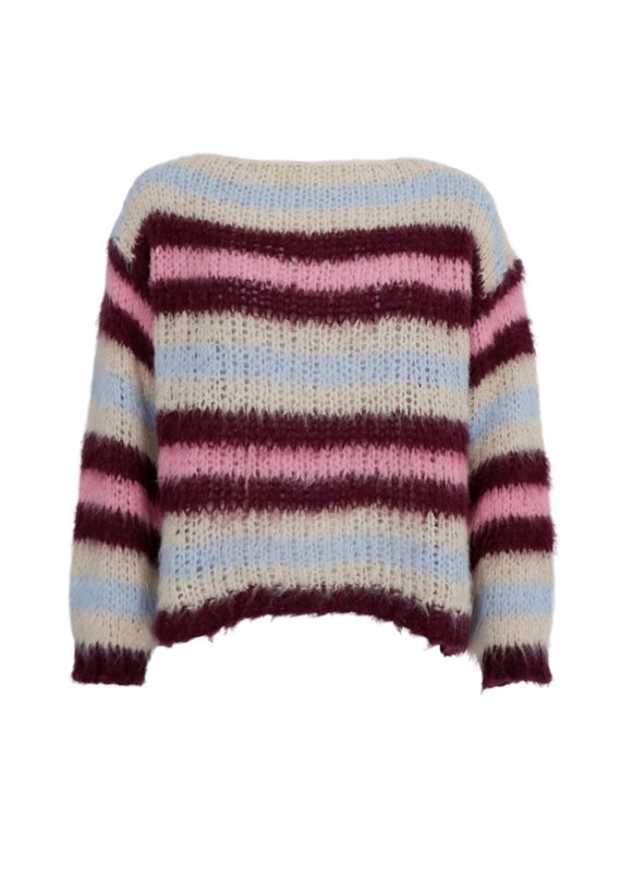 Black Colour - Effie Striped Jumper - Bluish Plum 