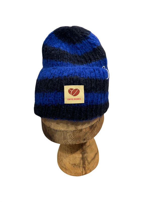 Coffee Beanies - Sky Hue - Striped Navy/cobolt blue - Onesize