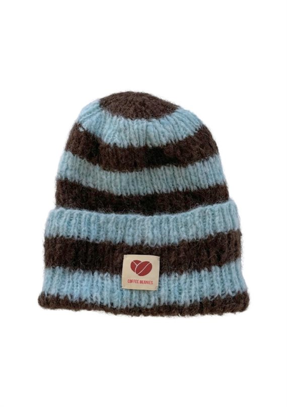 Coffee Beanies - Sky Hue - Striped Brown/Aqua - Onesize