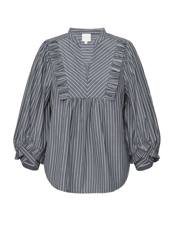 Gossia - MeeGO Sia Bluse - Grey/White Stripes