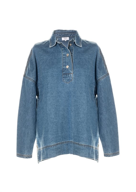 HEST - POPOVER Denim Bluse - Washed Blue