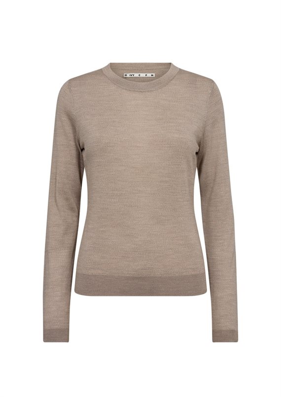 Ivy - Essex LS O-neck Strik - Beige Melange