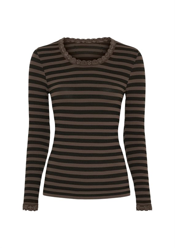 Tim & Simonsen - ISA Frida - T shirt LS - Dark Stripe - Nero/Noce