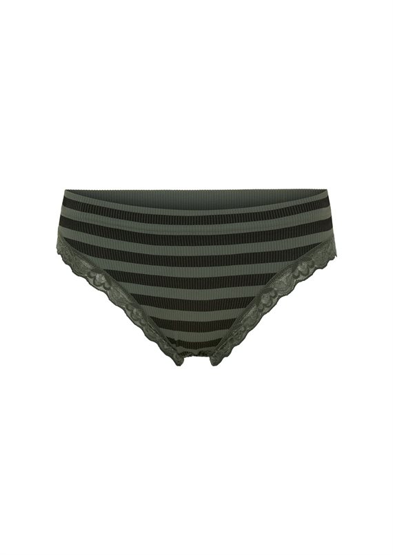 Tim & Simonsen - ISA Stripe Dark Rib Lace Trusser - Nero-Oliva