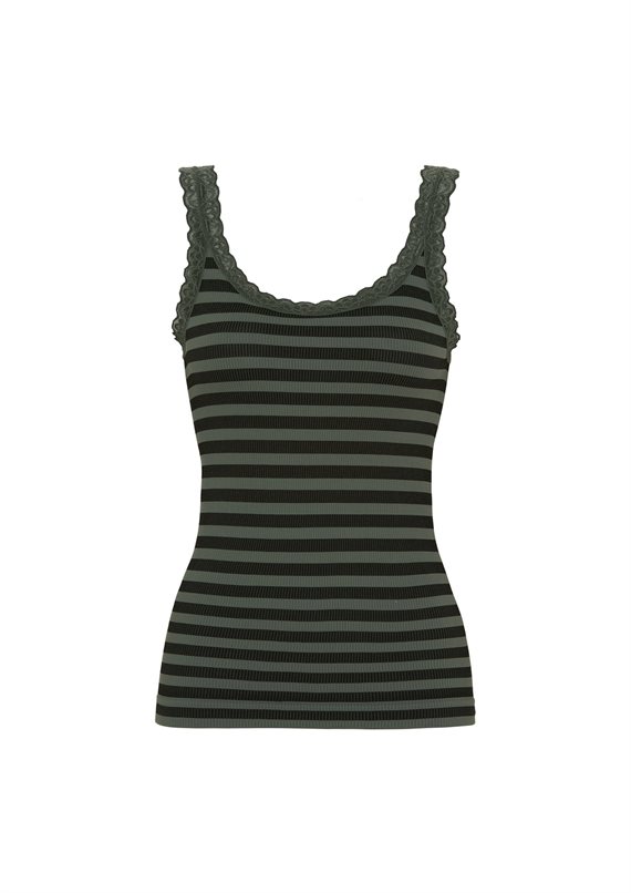 Tim & Simonsen - Isa Stripe Dark Rib Top - Nero/Oliva